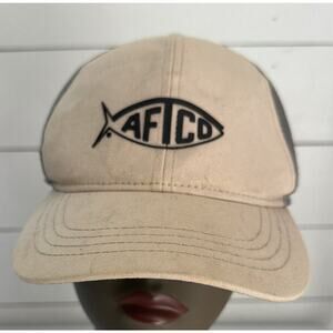 AFTCO Fishing Logo Print Beige Gray Trucker Hat Cap The Shirt Shop Strapback
